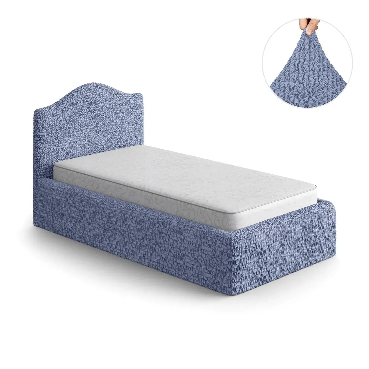 Blue Microfibra Bed Headboard & Frame Slipcover