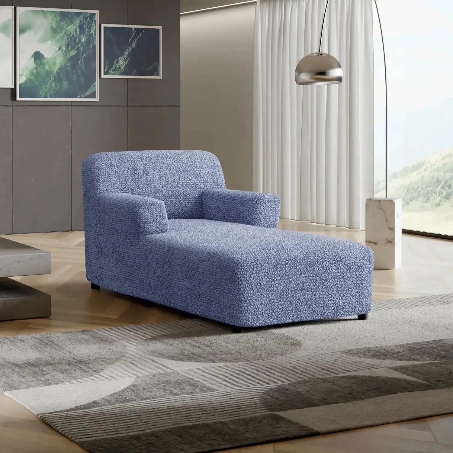 Blue Microfibra Chaise Lounge Slipcover