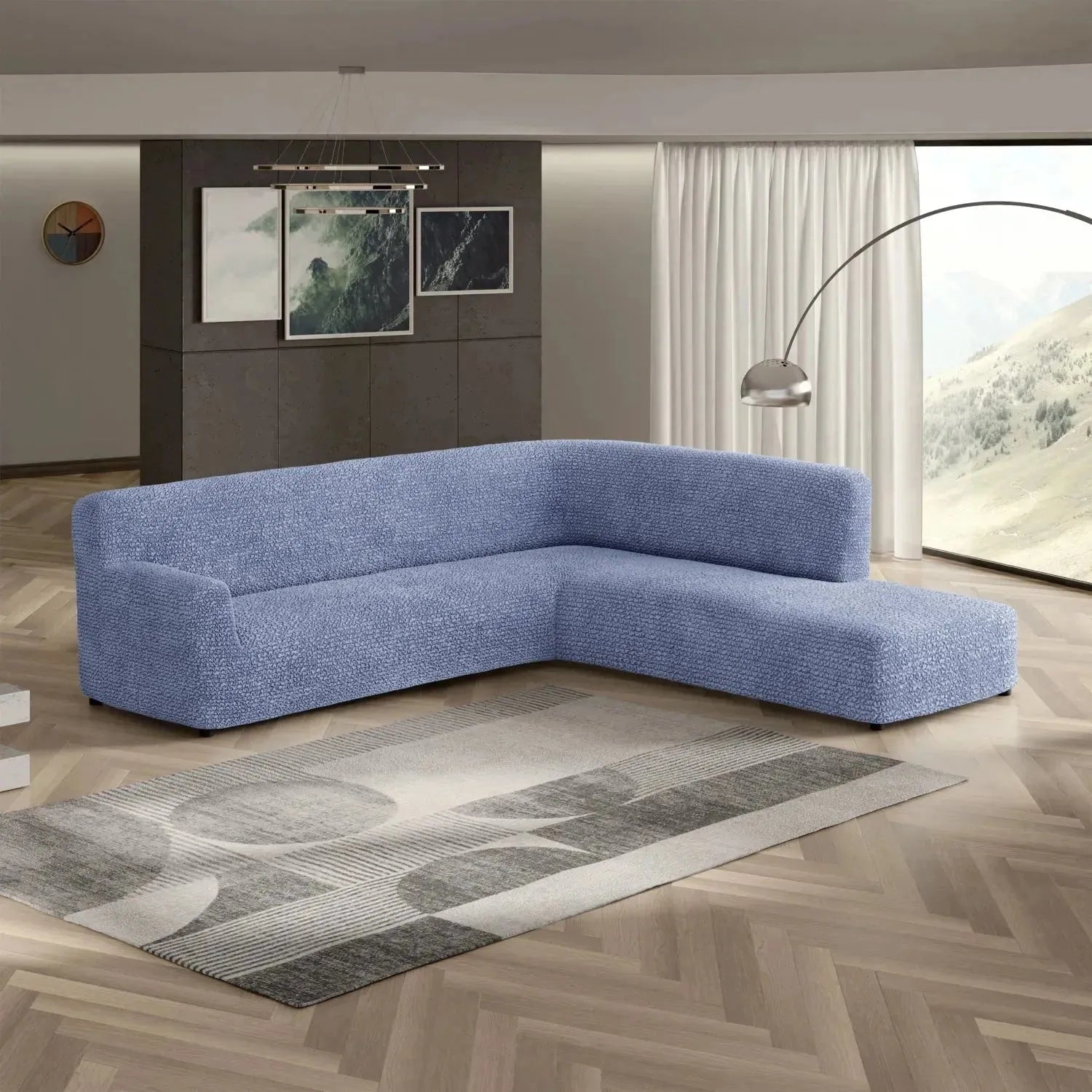 Blue Microfibra Sectional Sofa Slipcover