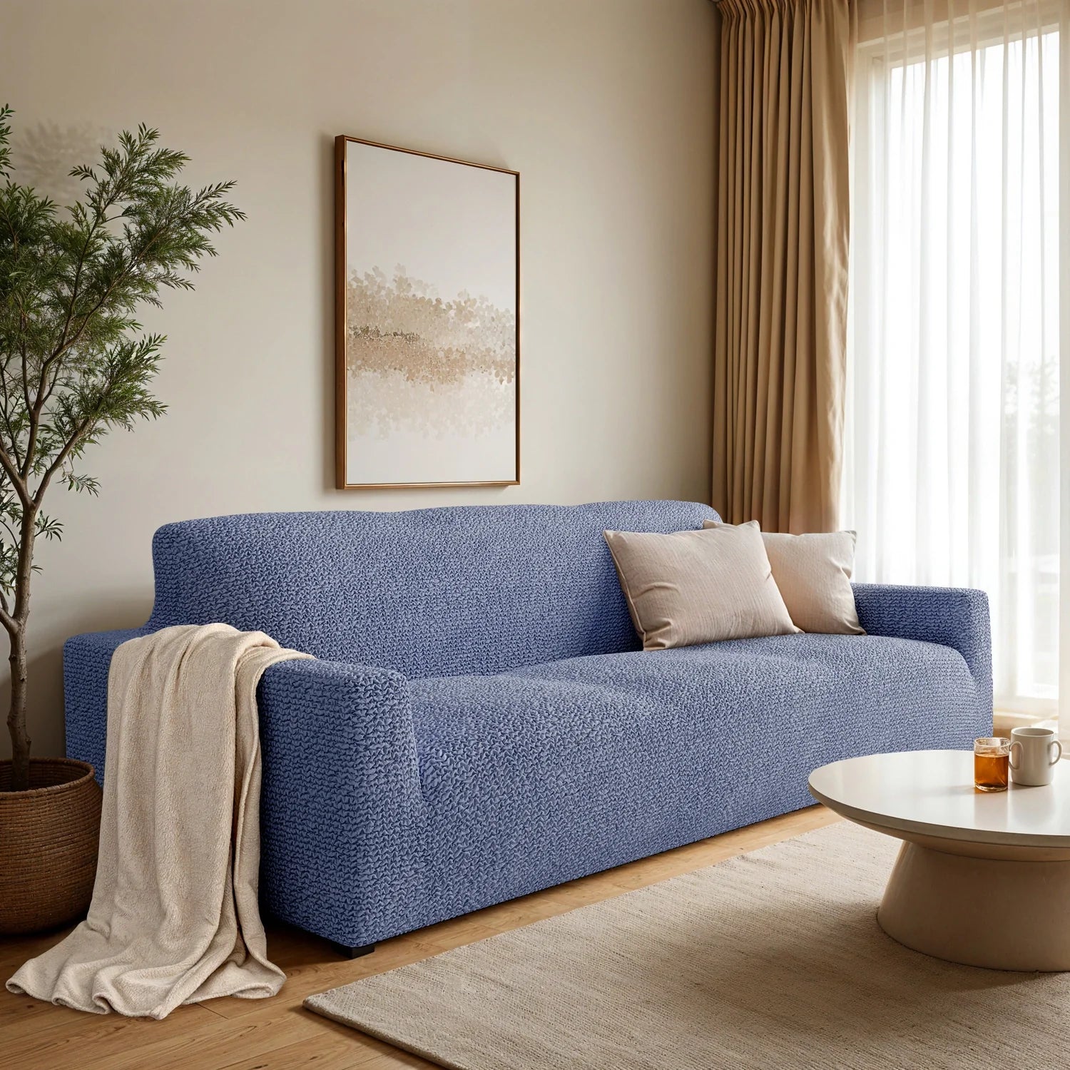 Blue Microfibra Sofa Slipcover