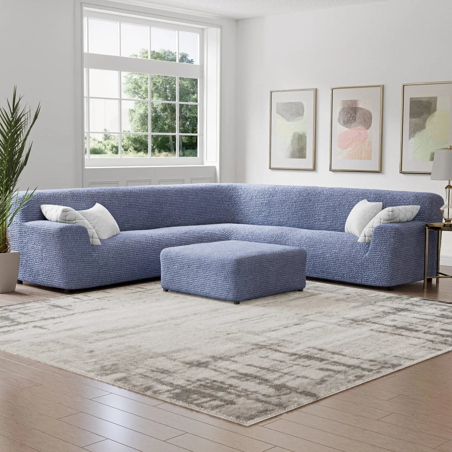 Blue Microfibra Sectional Sofa Slipcover
