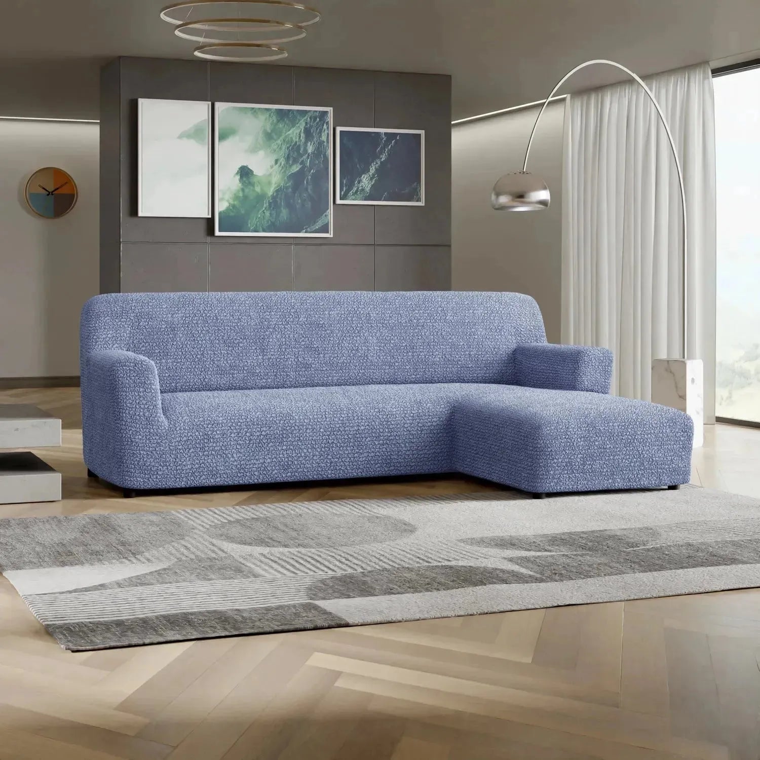 Blue Microfibra Sectional Sofa Slipcover