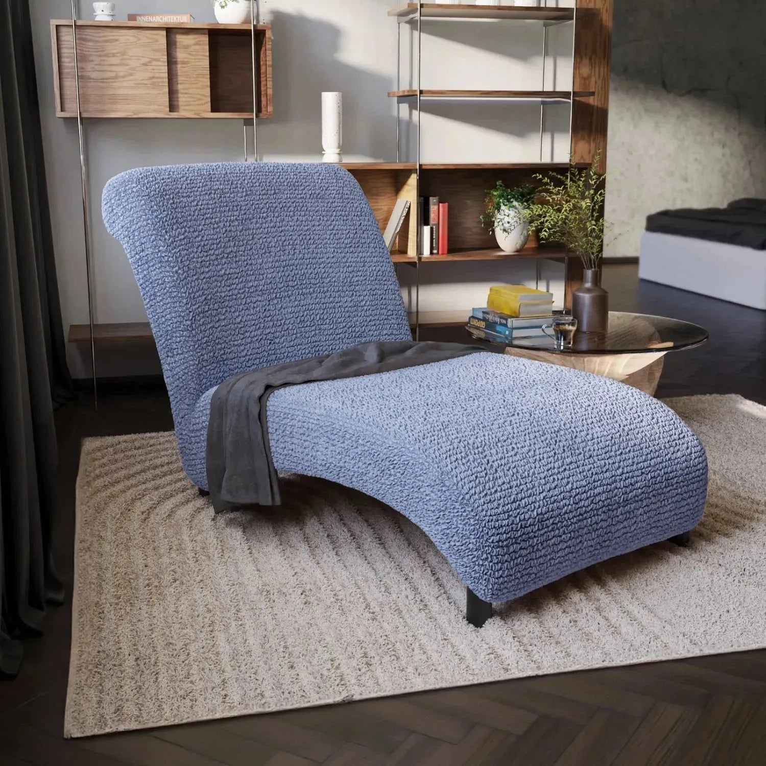 Blue Microfibra Chaise Lounge Slipcover