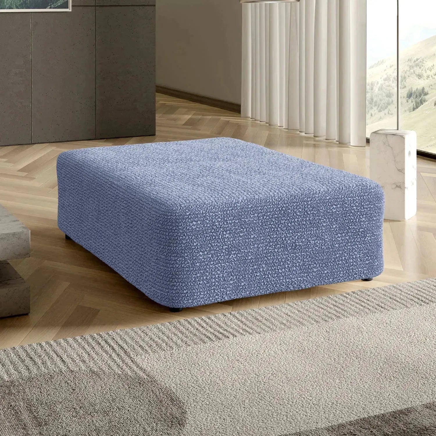 Blue Microfibra Ottoman Slipcover