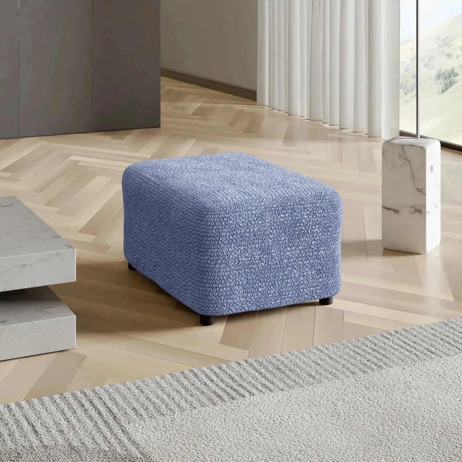 Blue Microfibra Ottoman Slipcover