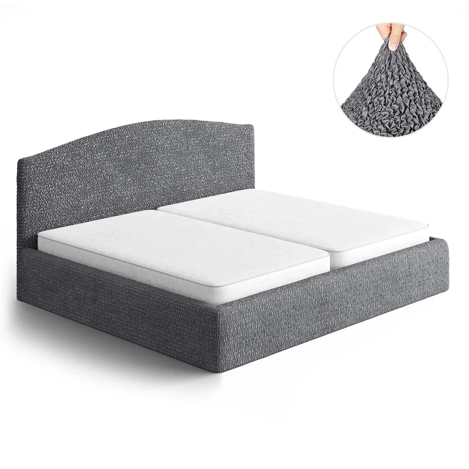 Dark Gray Microfibra Bed Headboard & Frame Slipcover