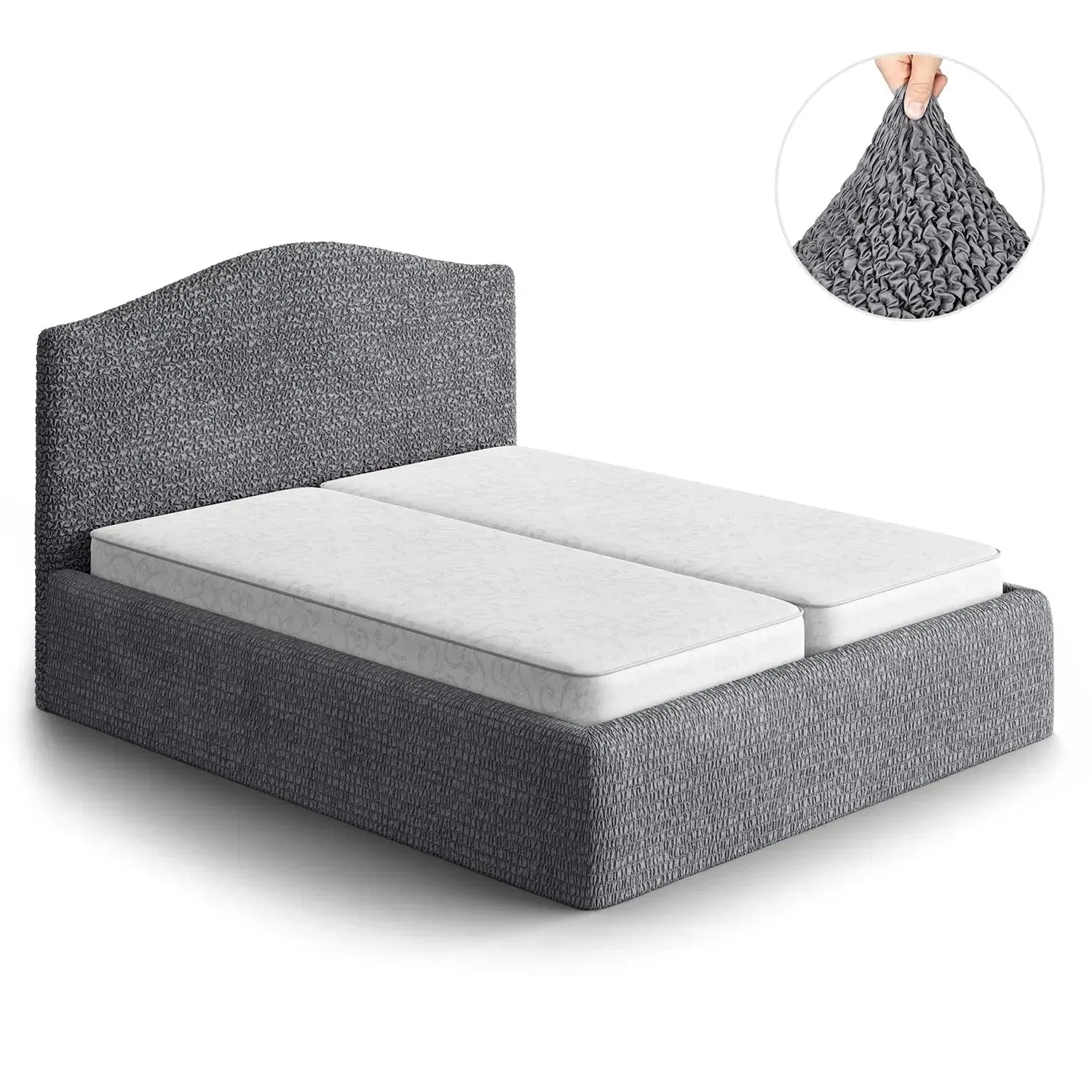 Dark Gray Microfibra Bed Headboard & Frame Slipcover