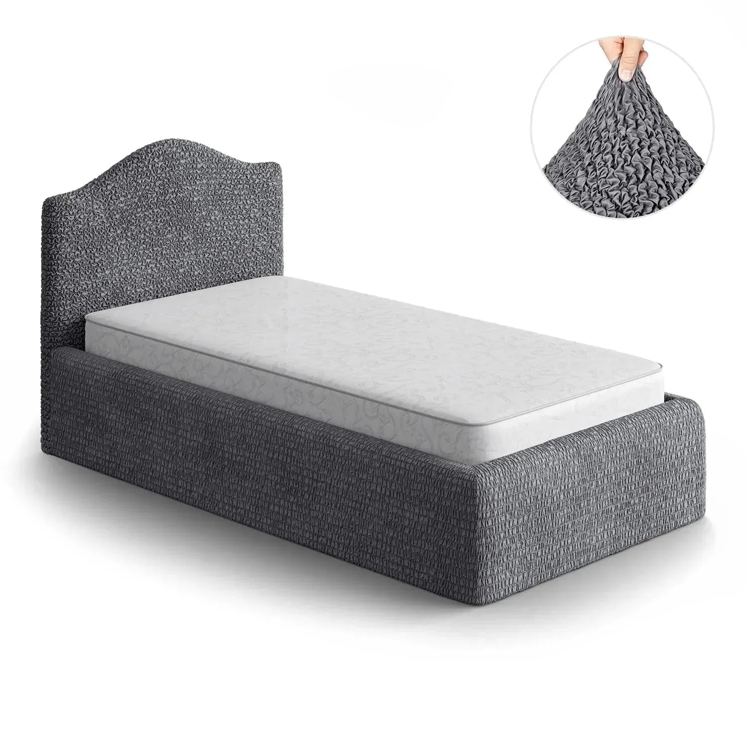 Dark Gray Microfibra Bed Headboard & Frame Slipcover