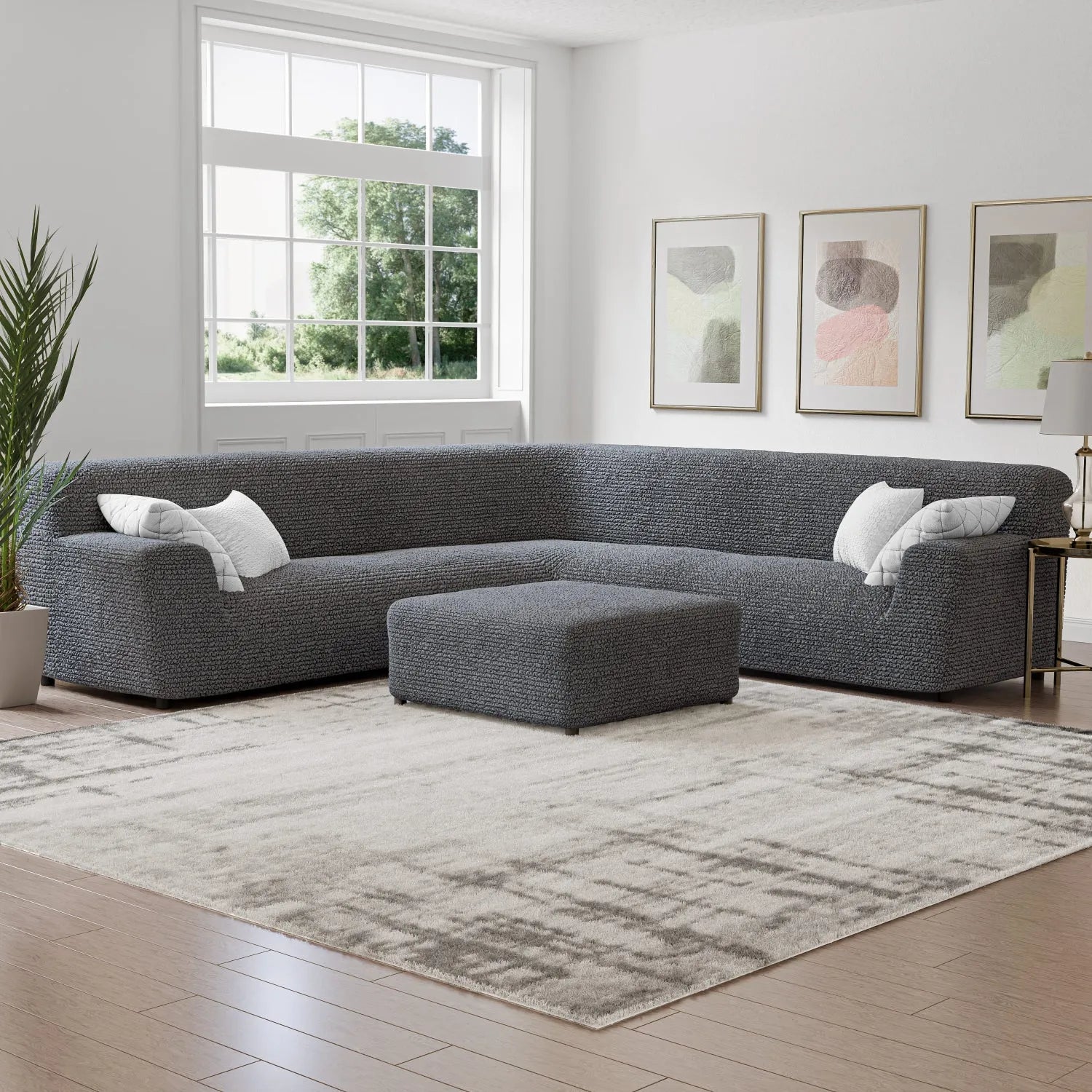 Dark Gray Microfibra Sectional Sofa Slipcover
