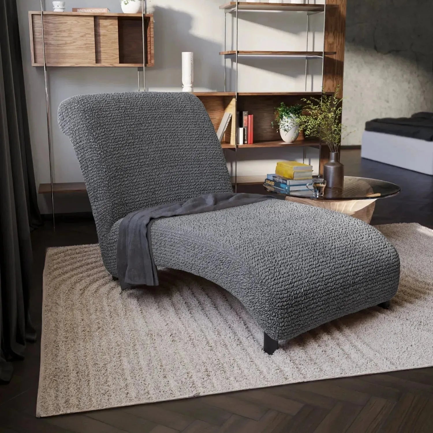 Dark Gray Microfibra Chaise Lounge Slipcover