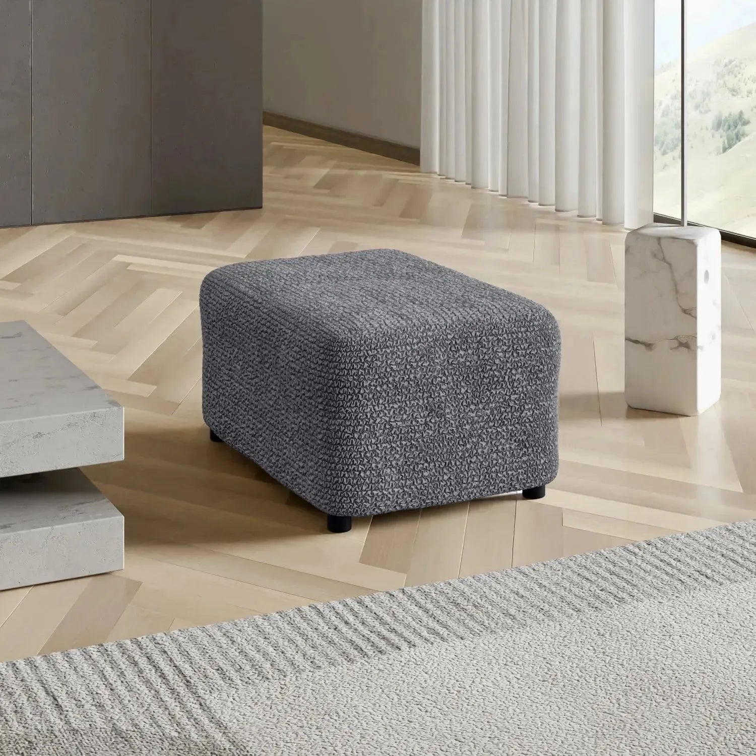 Dark Gray Microfibra Ottoman Slipcover