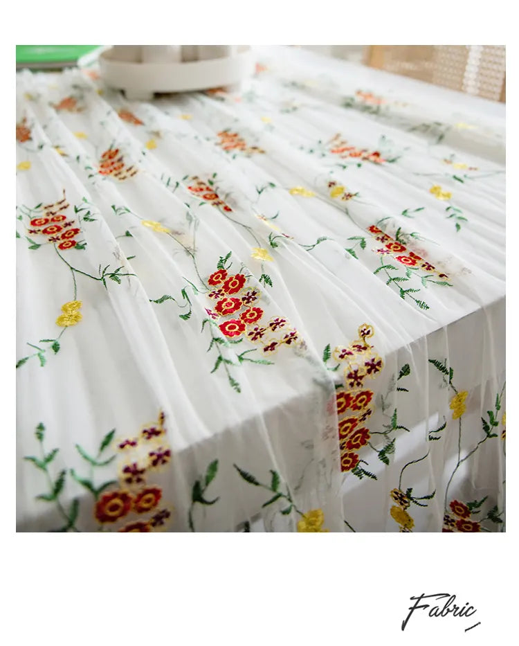 Embroidered Table Cloth for Dining Table | YM·Green Leaf Yarn·French Retro