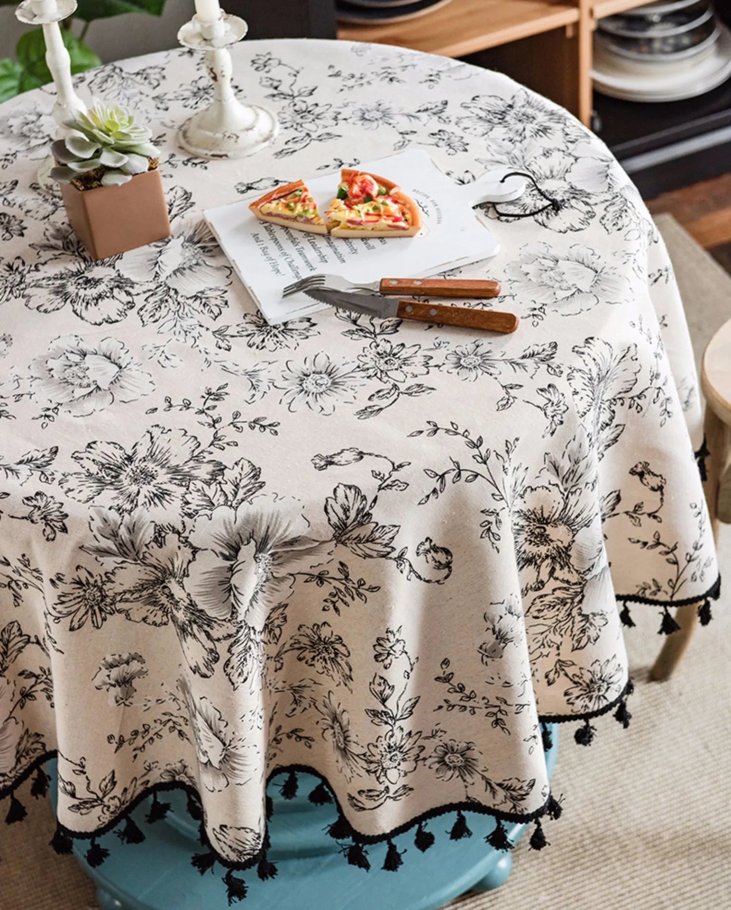 Embroidered Table Cloth for Dining Table | YM·Silky French Pastoral·Tassel