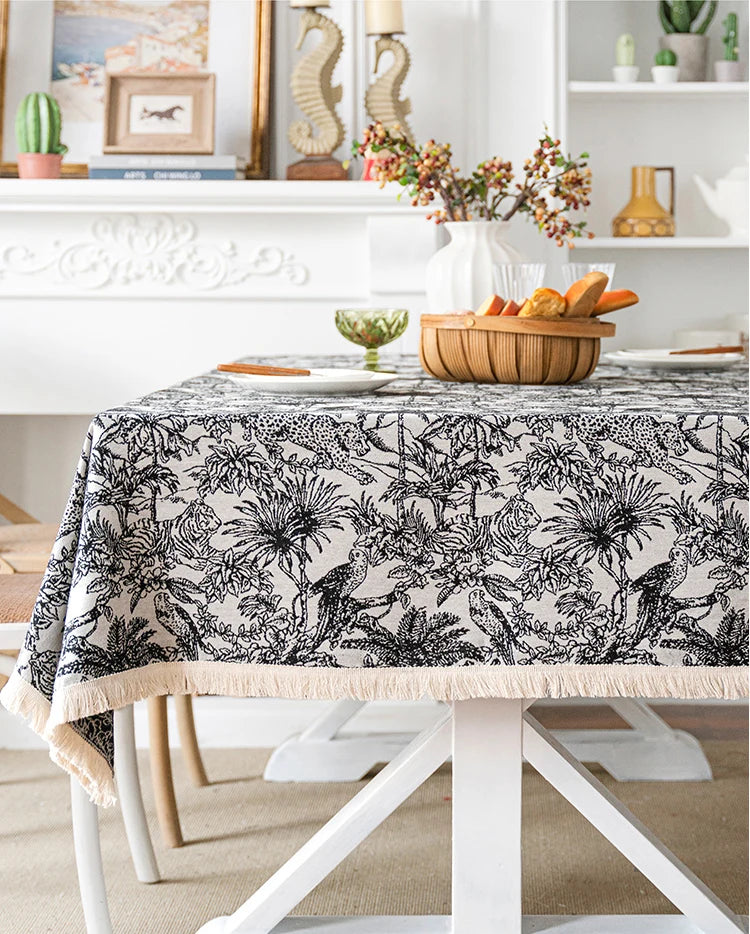 Embroidered Table Cloth for Dining Table | YM·Black Coconut Tree·Nordic