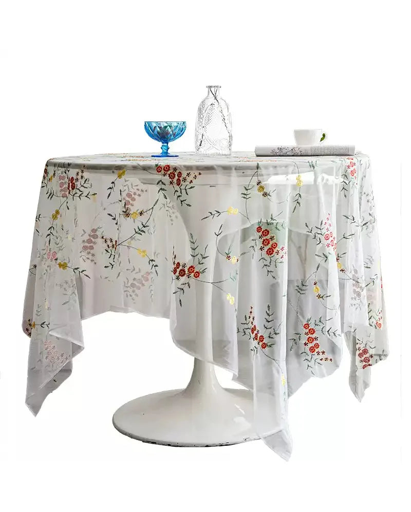 Embroidered Table Cloth for Dining Table | YM·Green Leaf Yarn·French Retro