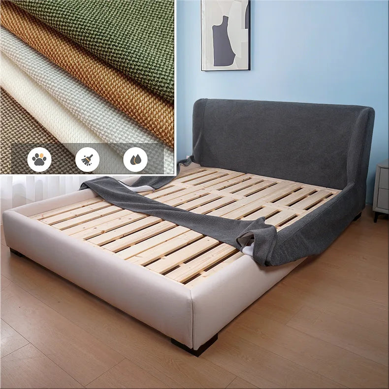 Instant bedroom refresh — before and after using custom bed frame cover.