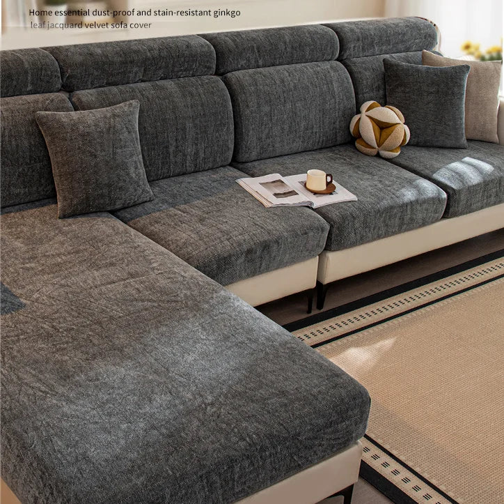 Chenille Solid Woven Stretch Sofa Cushion Cover - Dark Grey
