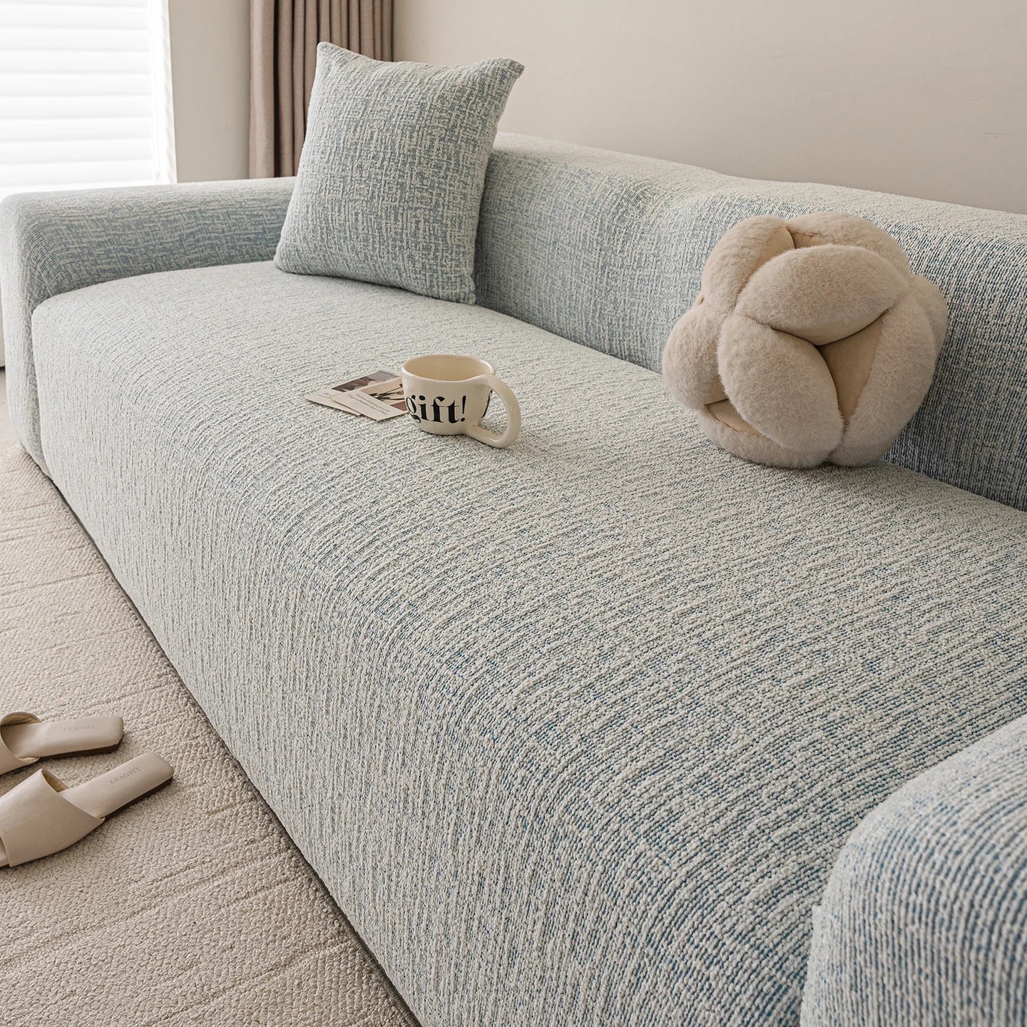 Chenille Solid Woven Stretch Sofa Cover - Blue