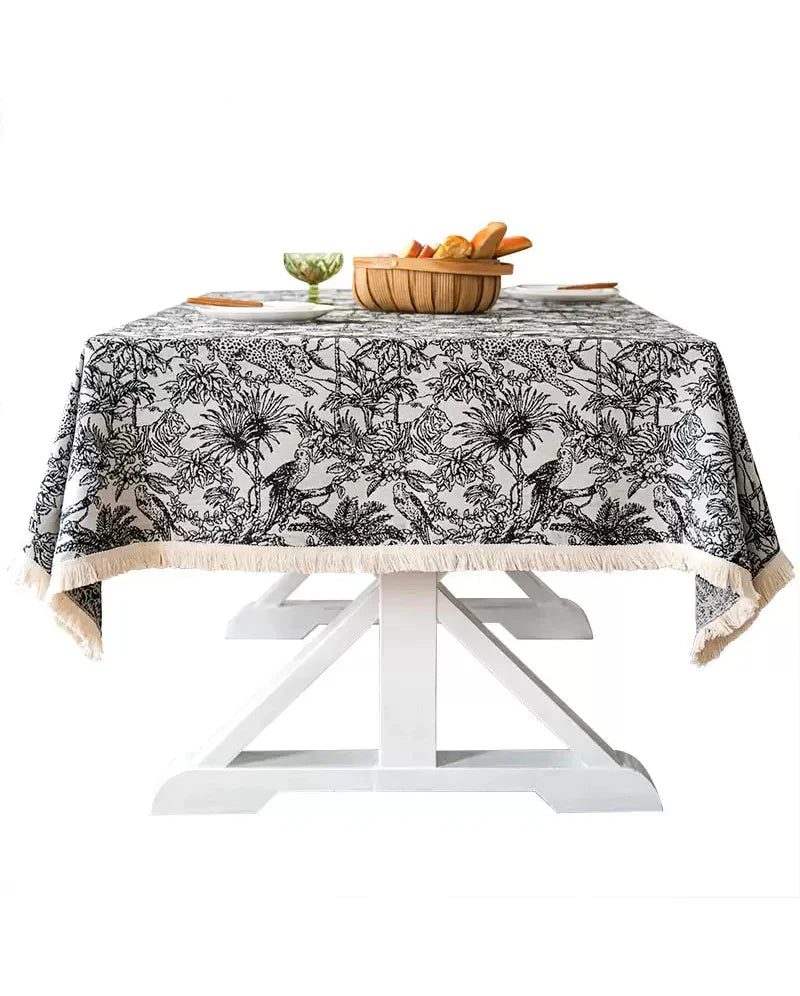 Embroidered Table Cloth for Dining Table | YM·Black Coconut Tree·Nordic
