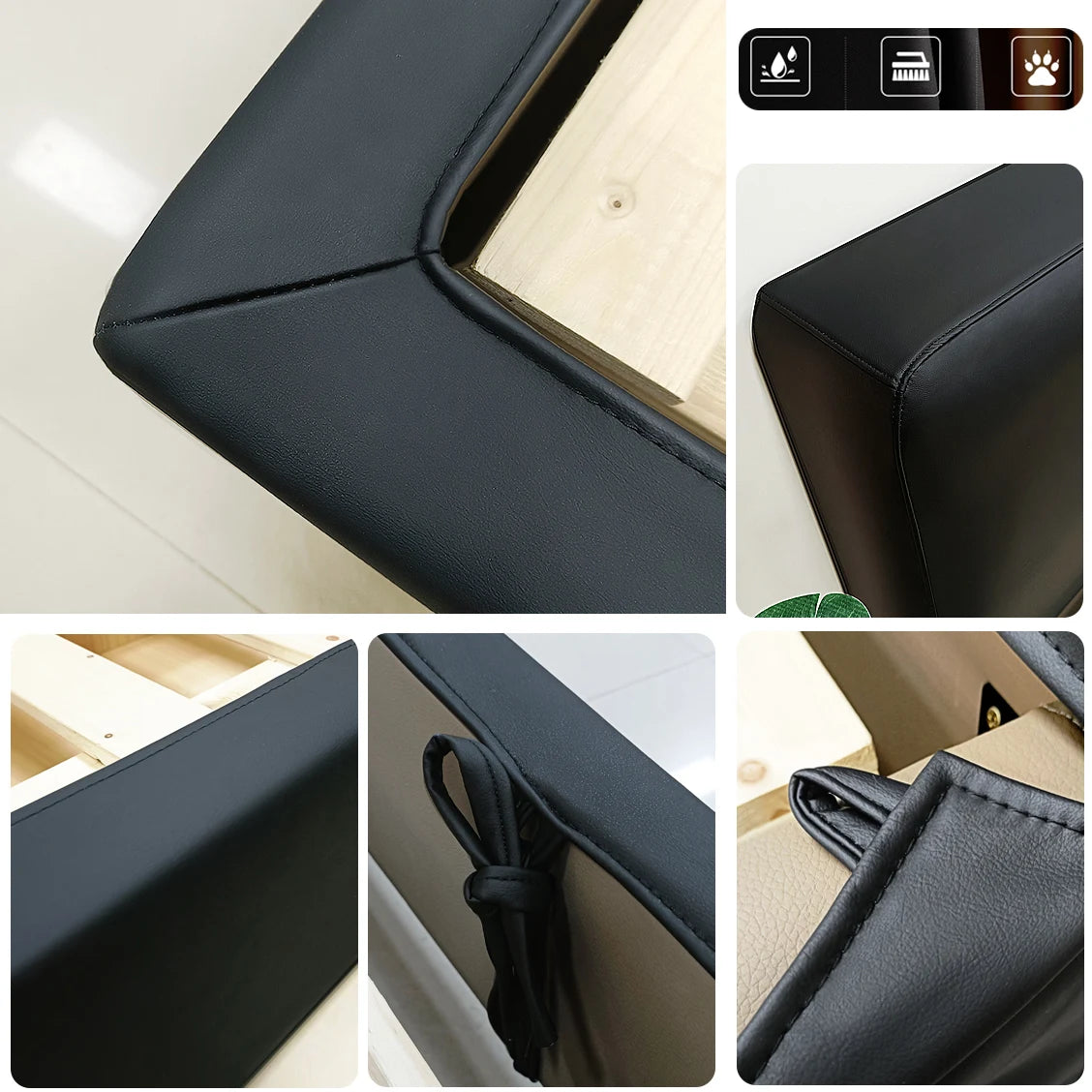 Detailed view of neat stitching on a custom bed slipcover made to order.