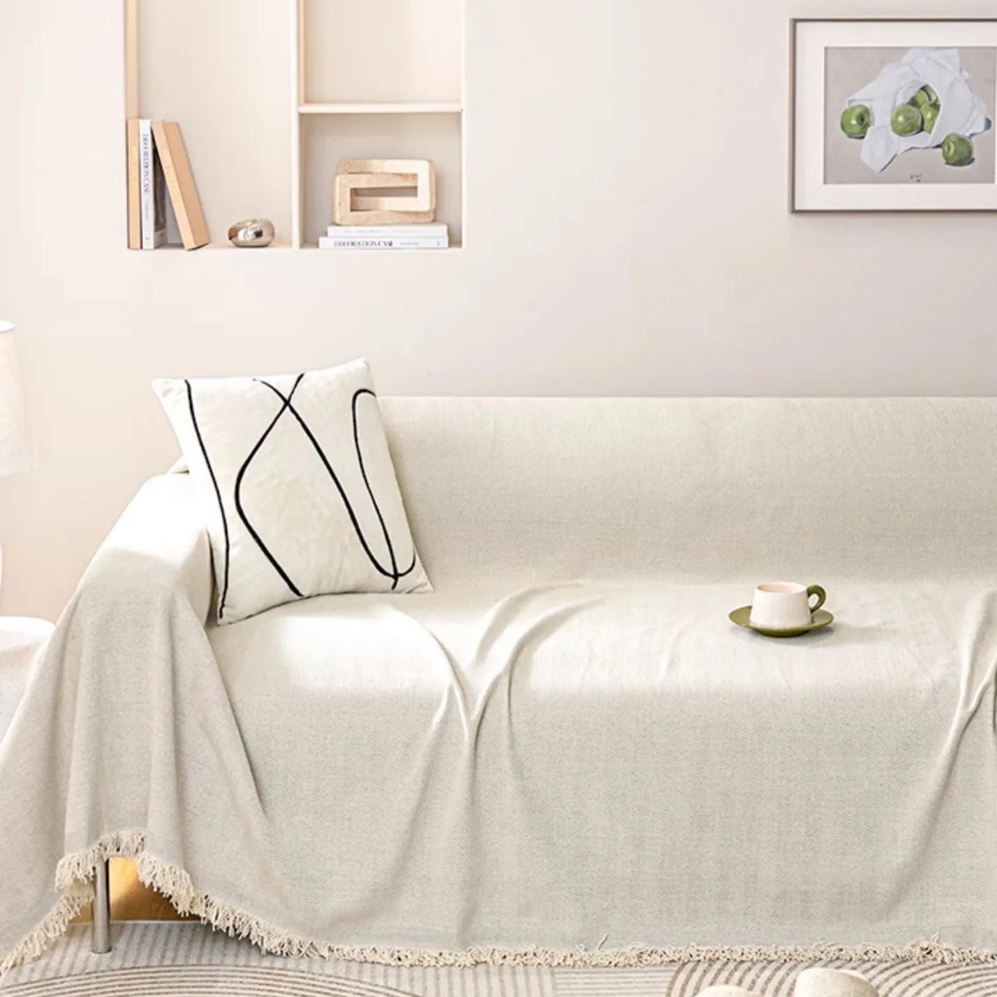 Chenille Solid Woven Stretch Sofa Blanket - Cream