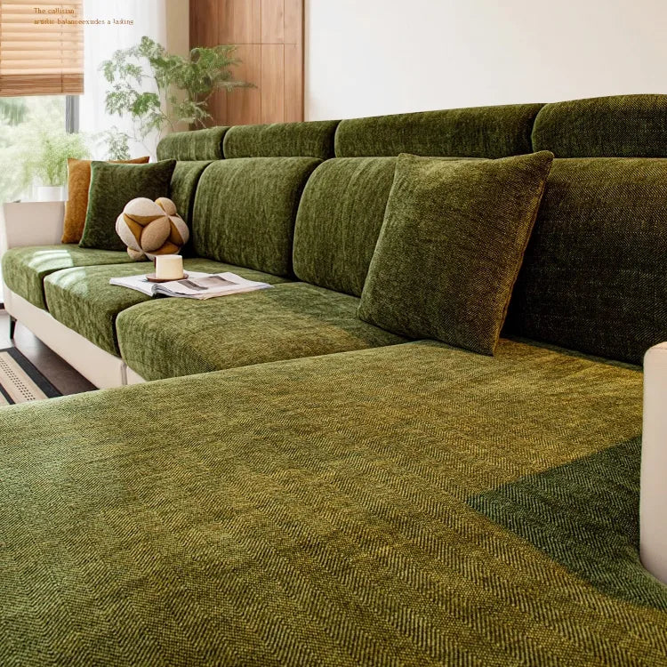 Chenille Solid Woven Stretch Sofa Cushion Cover - Green