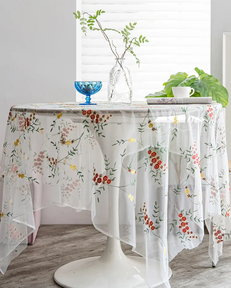 Embroidered Table Cloth for Dining Table | YM·Green Leaf Yarn·French Retro