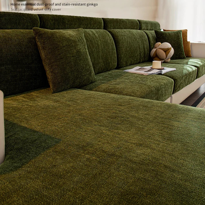 Chenille Solid Woven Stretch Sofa Cushion Cover - Green