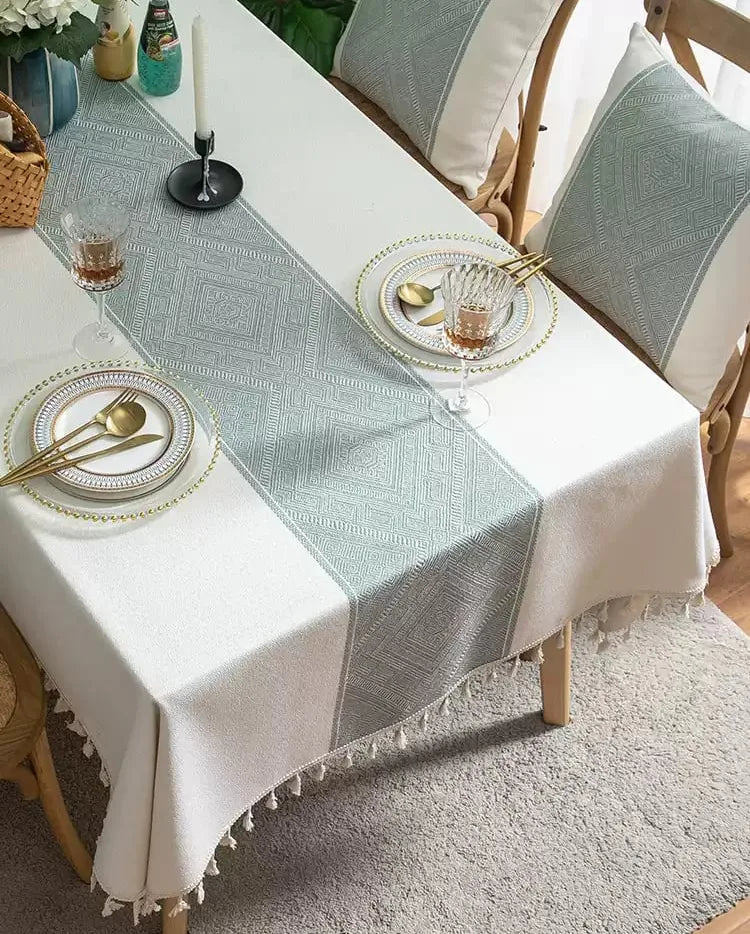Embroidered Table Cloth for Dining Table | YM·Diamond Lace with Tassels·Ins