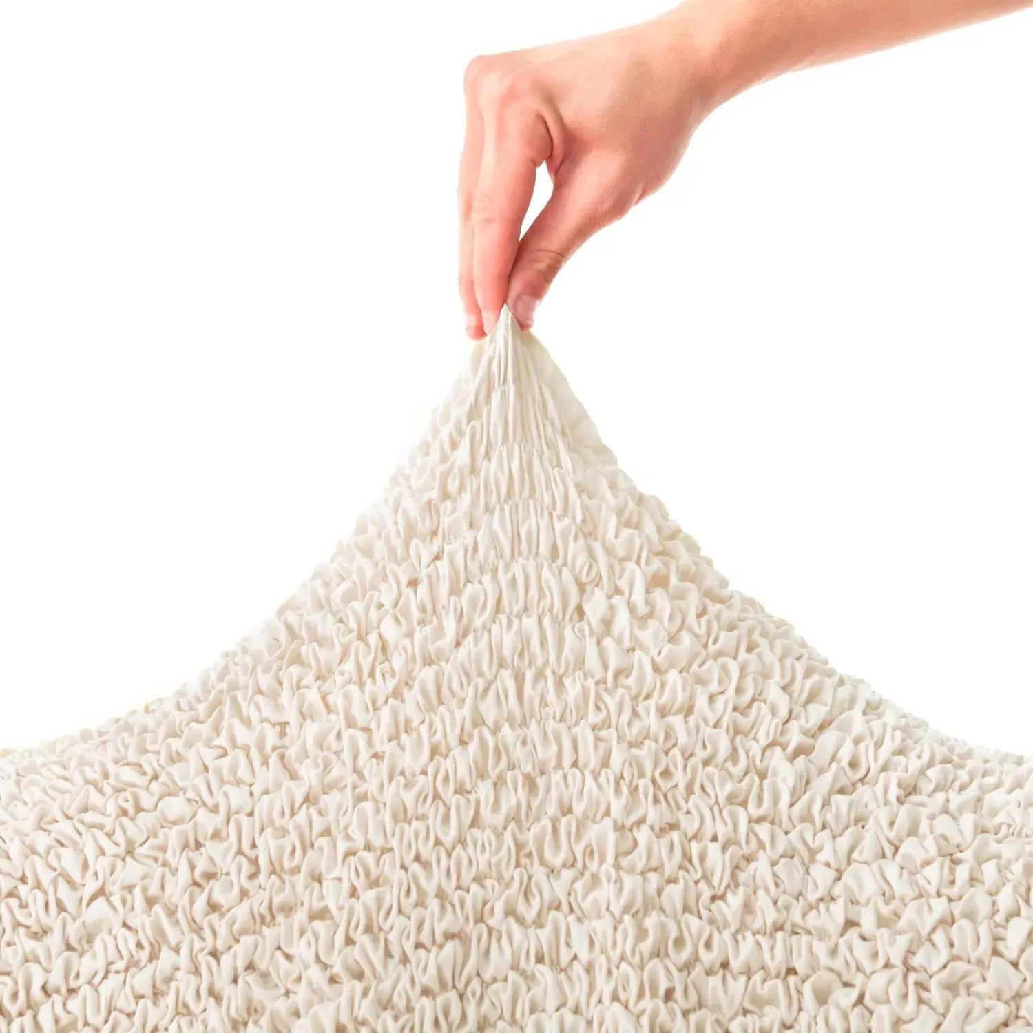 Family- and pet-friendly cream slipcover by Plume Bubble made from soft polyester