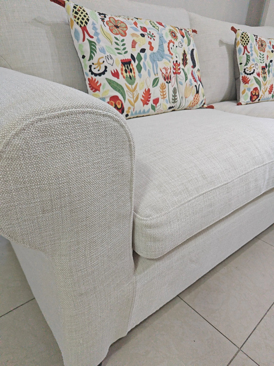 Old Leather Sofa Makeover with a Custom White Slipcover