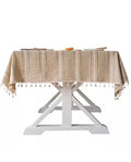 Embroidered Table Cloth for Dining Table | YM·Multiple Lines Hollow·Tassel