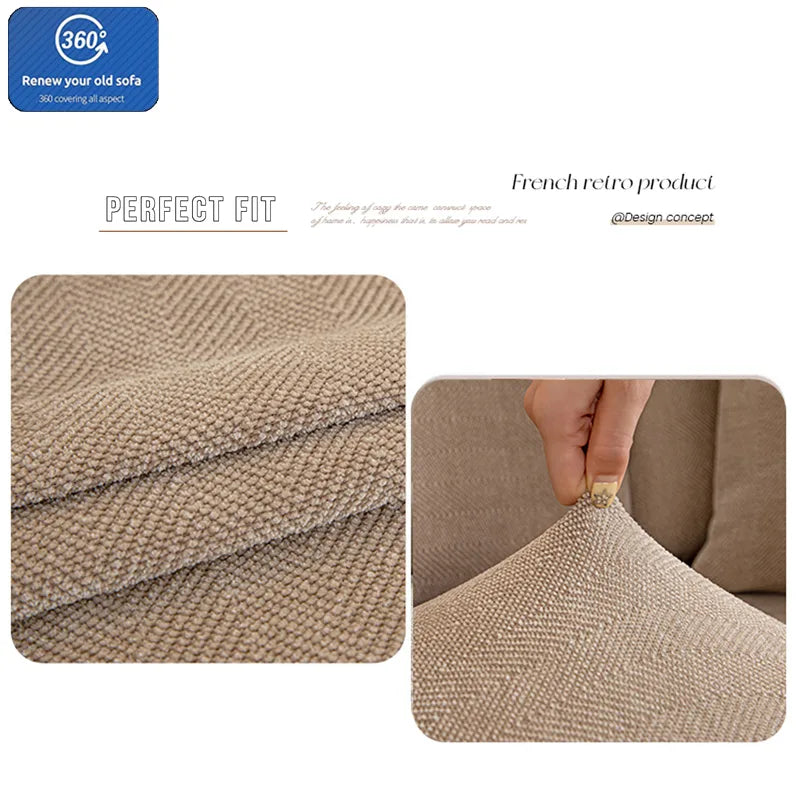 Chenille Solid Woven Stretch Sofa Cover - Cream