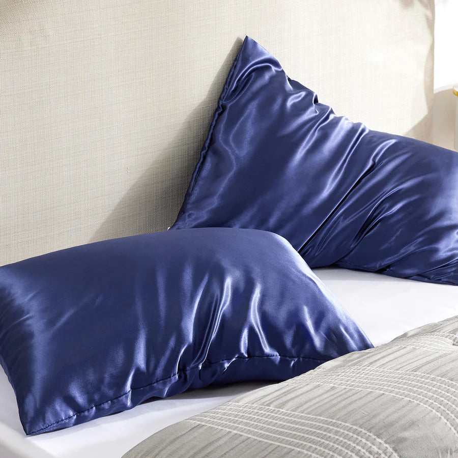 Solid Satin Silk Pillowcase 2 Pack - Navy