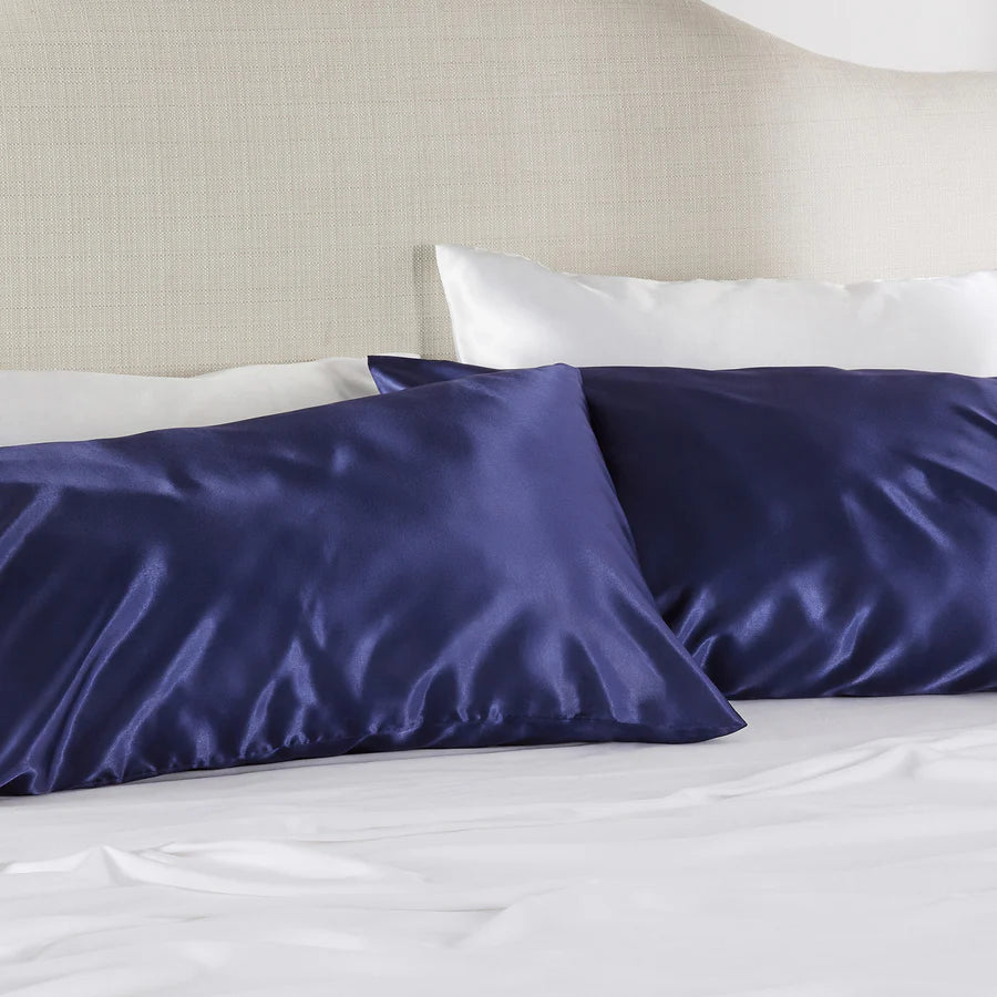 Solid Satin Silk Pillowcase 2 Pack - Navy