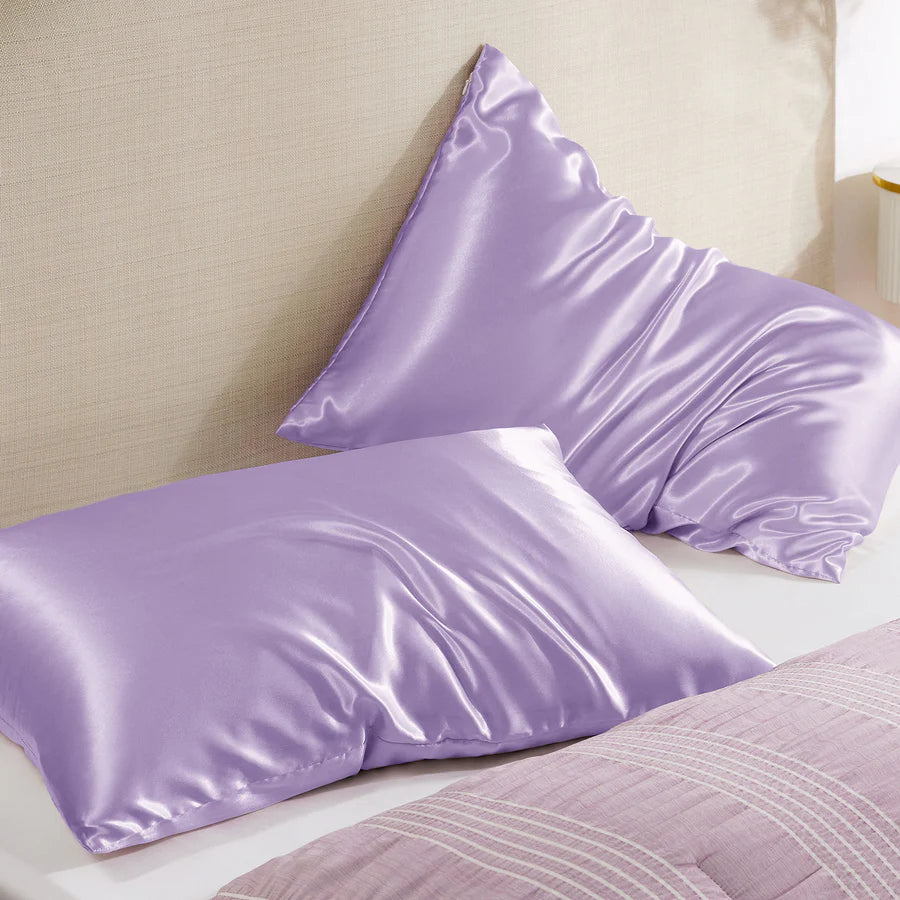 Solid Satin Silk Pillowcase 2 Pack - Lilac