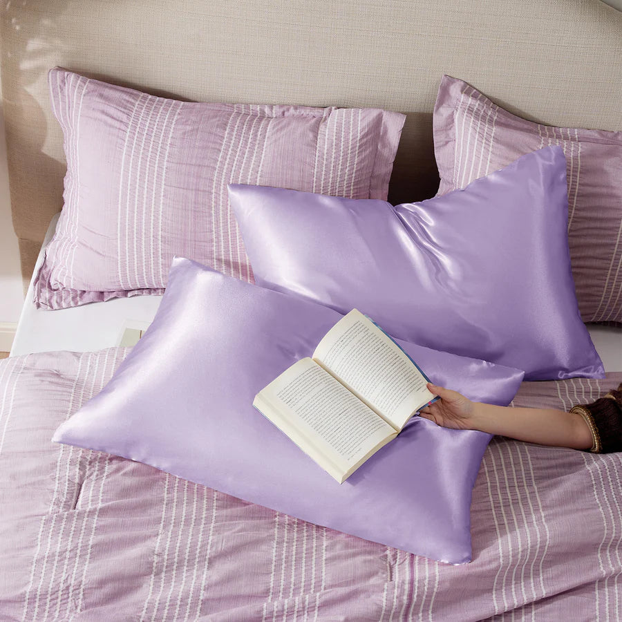 Solid Satin Silk Pillowcase 2 Pack - Lavender