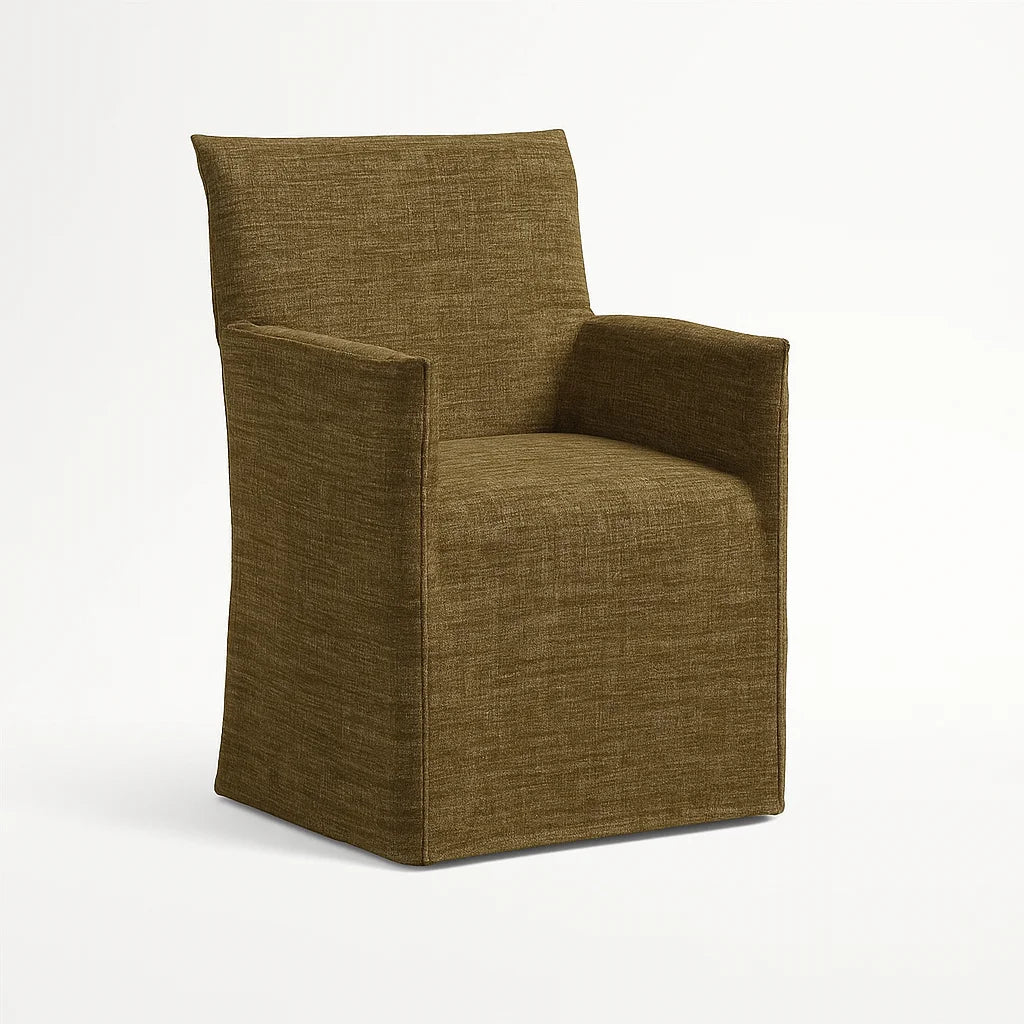 WX23006 Chenille Blossom Series | Long-Skirt Dining Chair with armrest Slipcover