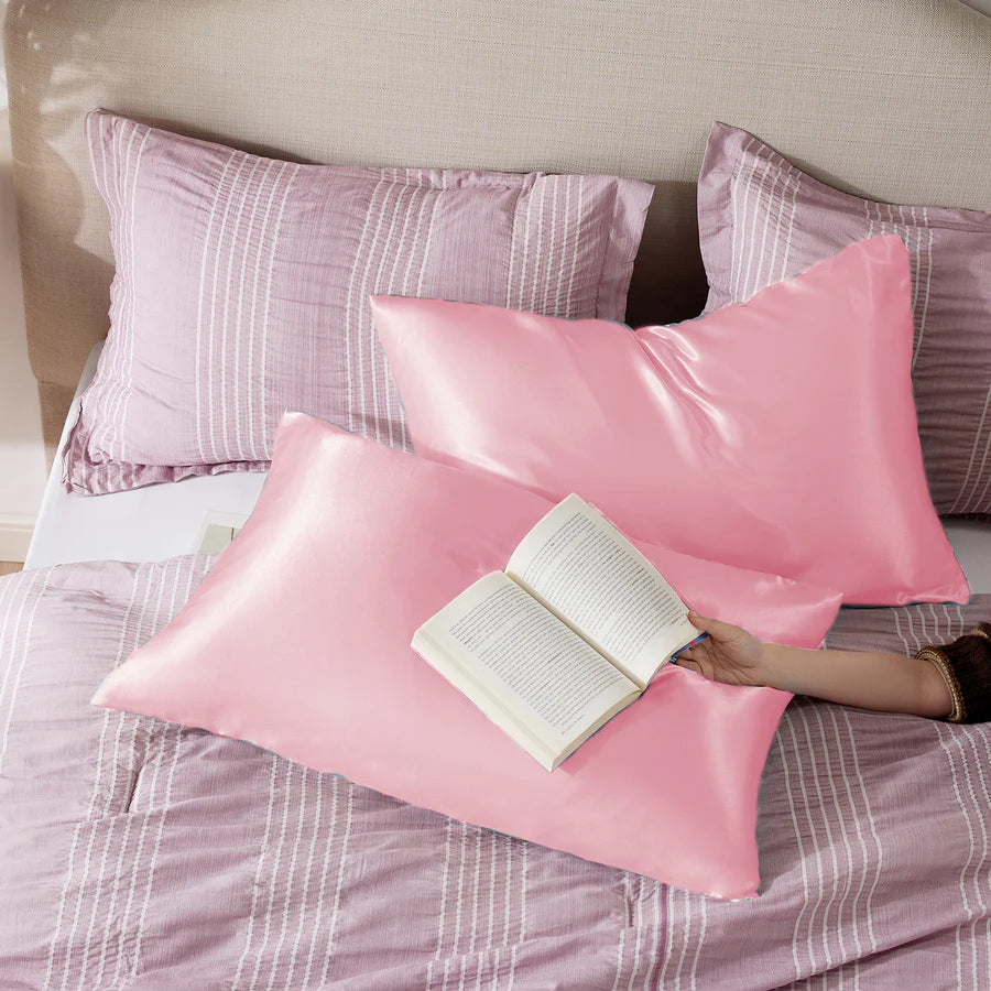 Solid Satin Silk Pillowcase 2 Pack - Pink