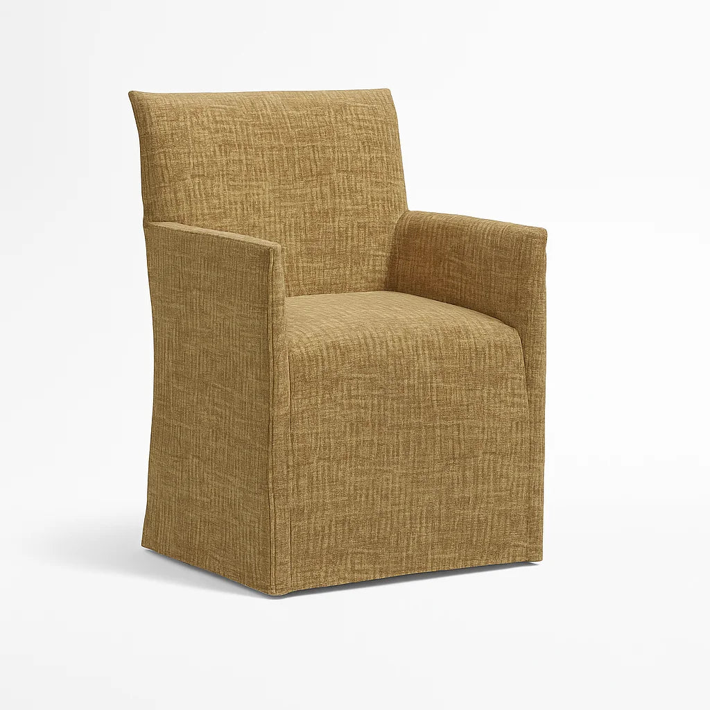 WX23006 Chenille Blossom Series | Long-Skirt Dining Chair with armrest Slipcover