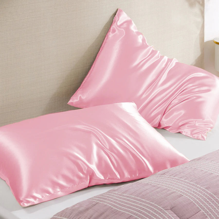 Solid Satin Silk Pillowcase 2 Pack - Pink