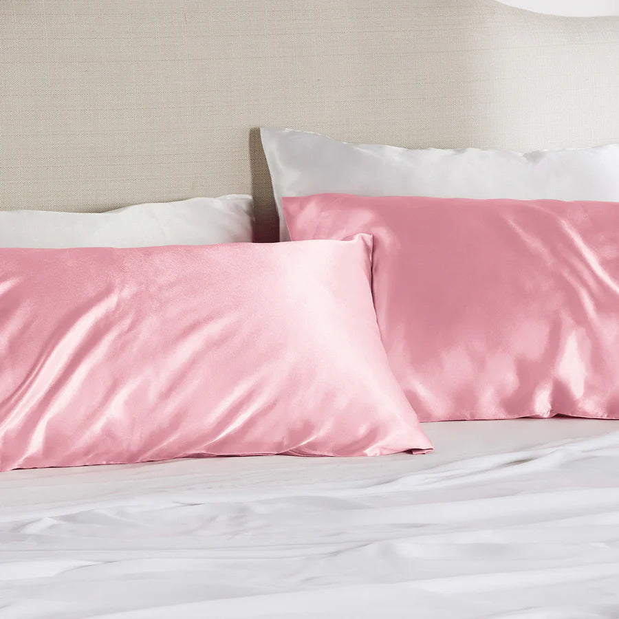 Solid Satin Silk Pillowcase 2 Pack - Pink