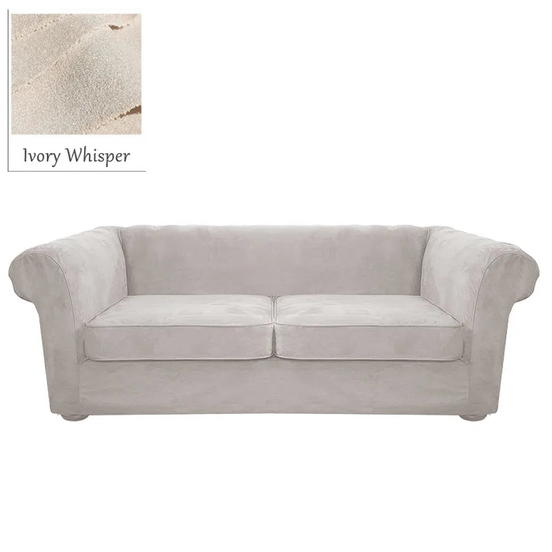 Custom Round Arm Sofa Slipcover | Sienna Velour - Ivory Whisper