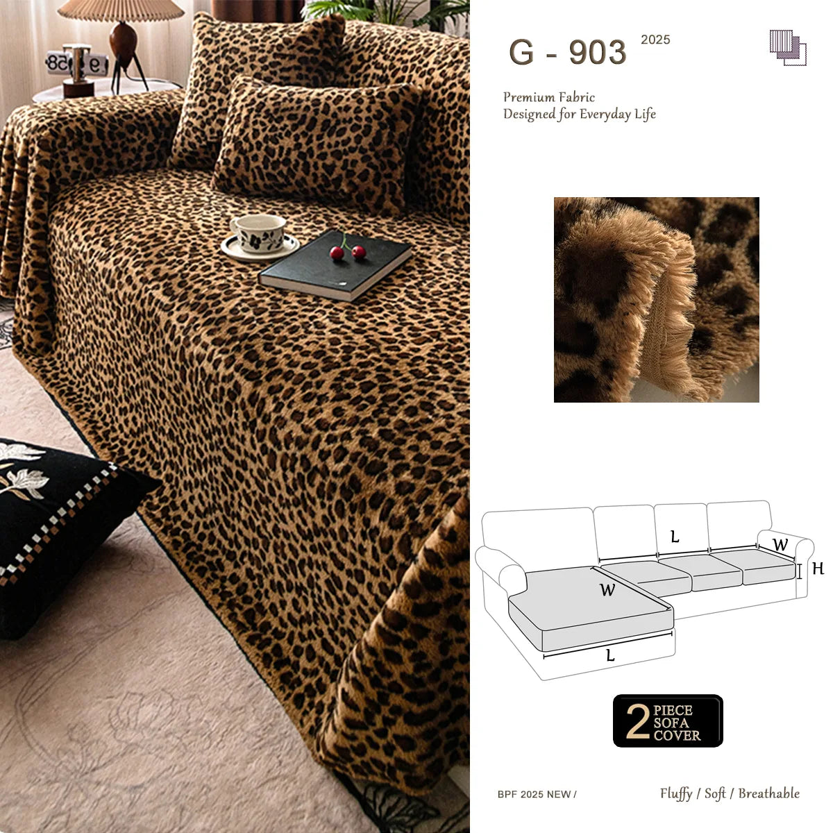 G 903 Leopard Print Plush Fleece Sofa Cover | Luxury Warm Custom Cover
