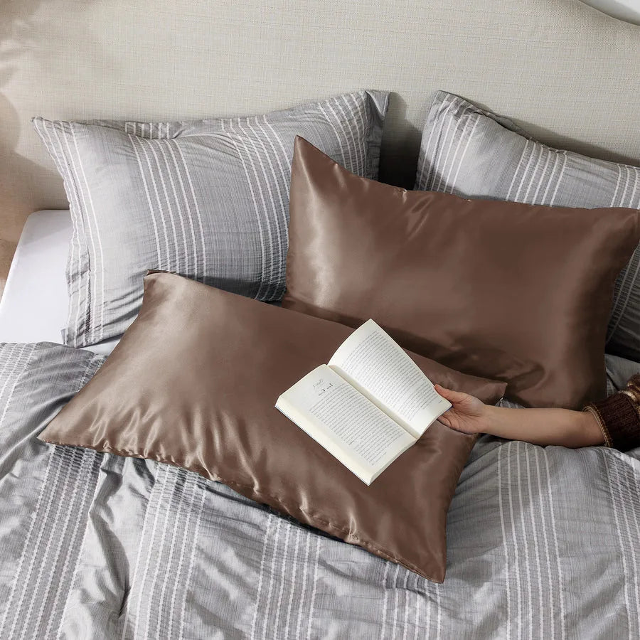 Solid Satin Silk Pillowcase 2 Pack - Beaver Fur