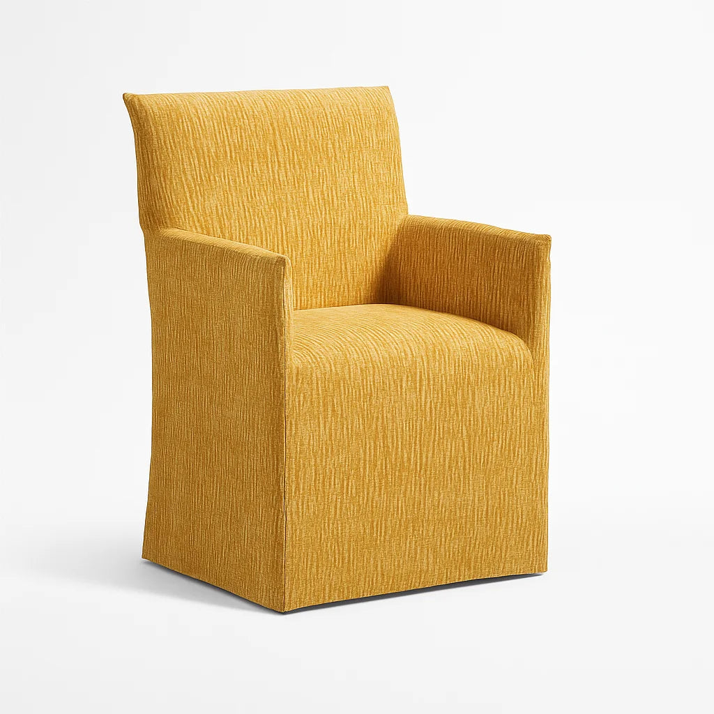 WX23006 Chenille Blossom Series | Long-Skirt Dining Chair with armrest Slipcover