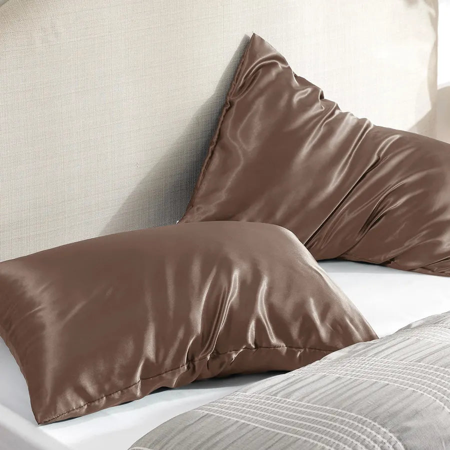 Solid Satin Silk Pillowcase 2 Pack - Beaver Fur