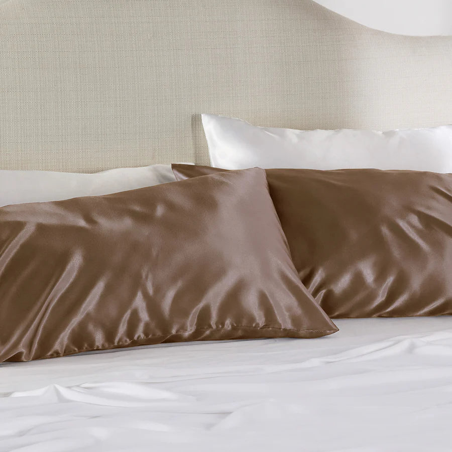 Solid Satin Silk Pillowcase 2 Pack - Beaver Fur