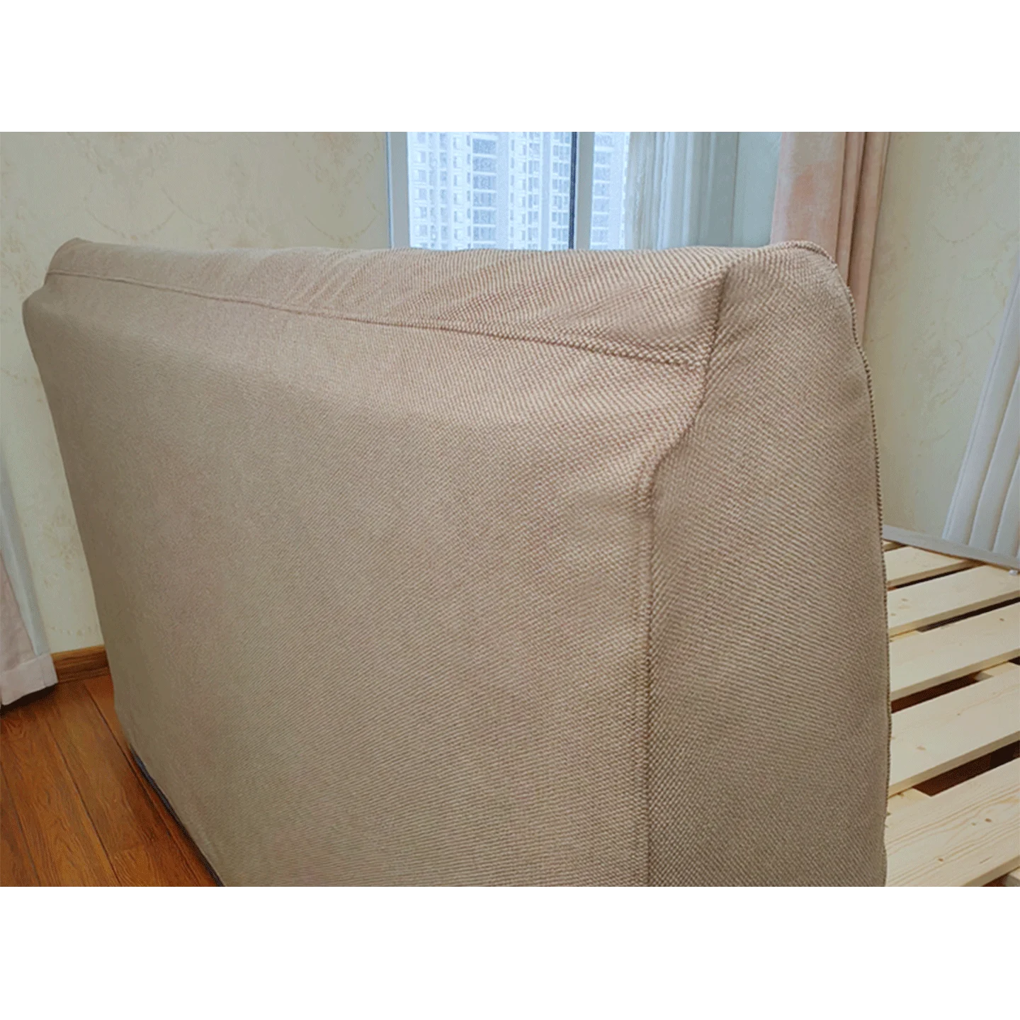 Cama de plataforma tapizada + funda para cabecero | Elara Flax 