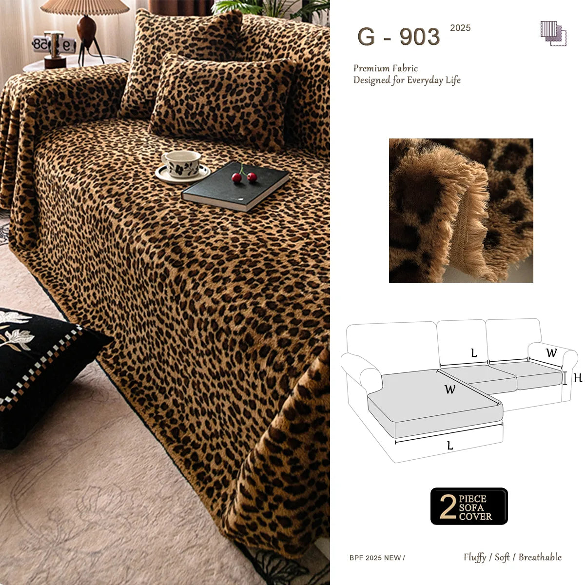 G 903 Leopard Print Plush Fleece Sofa Cover | Luxury Warm Custom Cover